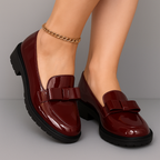 Rosavie | Women's Block Heel Loafers – Bow Detail Summer Comfort Fit-Women's Loafers-Red-5-