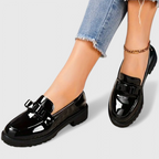 Rosavie | Women's Block Heel Loafers – Bow Detail Summer Comfort Fit-Women's Loafers-Black-5-