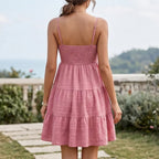 Women's Smocked Tiered Mini Dress with Bustier Bodice Spaghetti Straps A-Line Summer Dress-Mini Dress-Light Blue-S-