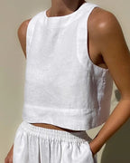 Women's Elegant Two-Piece Set with Tailored Top and Matching Bottoms Coordinated Outfit-Women's Two Piece Sets-White-S-