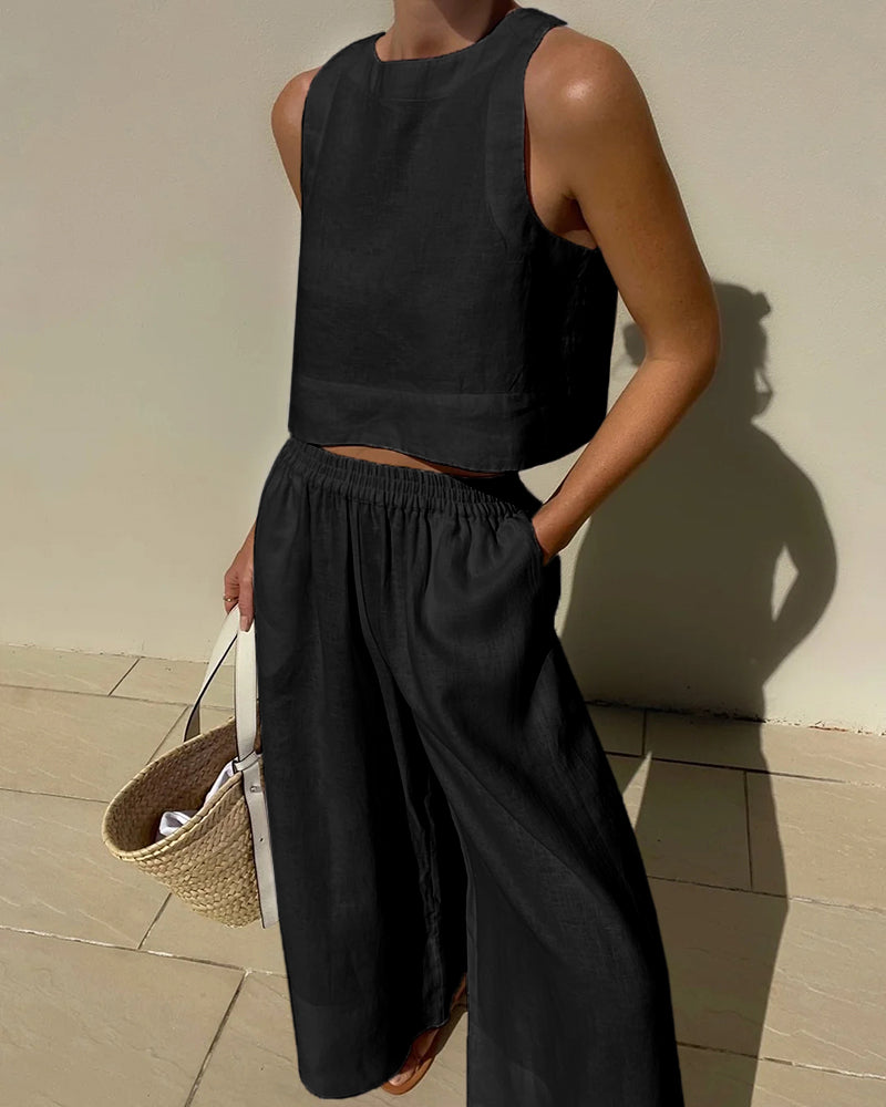 Women's Elegant Two-Piece Set with Tailored Top and Matching Bottoms Coordinated Outfit-Women's Two Piece Sets-Black-S-
