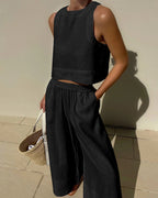Women's Elegant Two-Piece Set with Tailored Top and Matching Bottoms Coordinated Outfit-Women's Two Piece Sets-Black-S-
