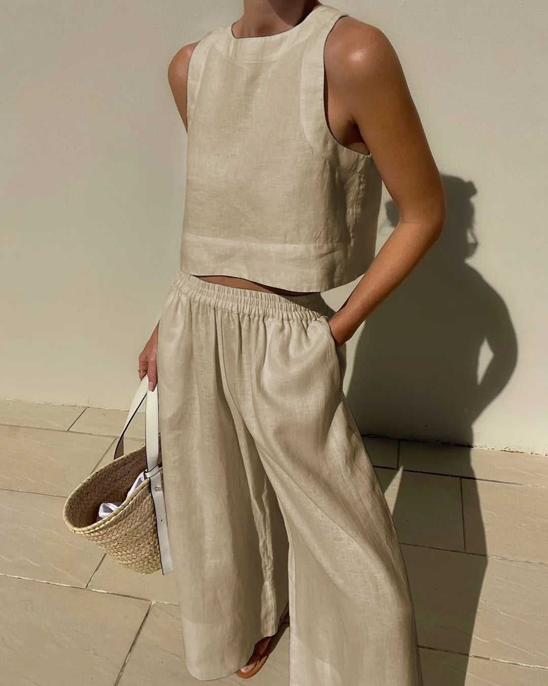 Women's Elegant Two-Piece Set with Tailored Top and Matching Bottoms Coordinated Outfit-Women's Two Piece Sets-Khaki-S-