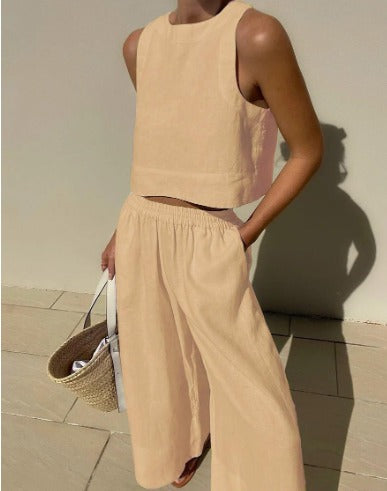 Women's Elegant Two-Piece Set with Tailored Top and Matching Bottoms Coordinated Outfit-Women's Two Piece Sets-White-S-