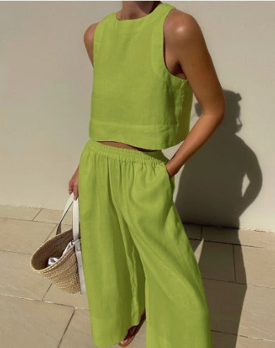Women's Elegant Two-Piece Set with Tailored Top and Matching Bottoms Coordinated Outfit-Women's Two Piece Sets-Green-S-