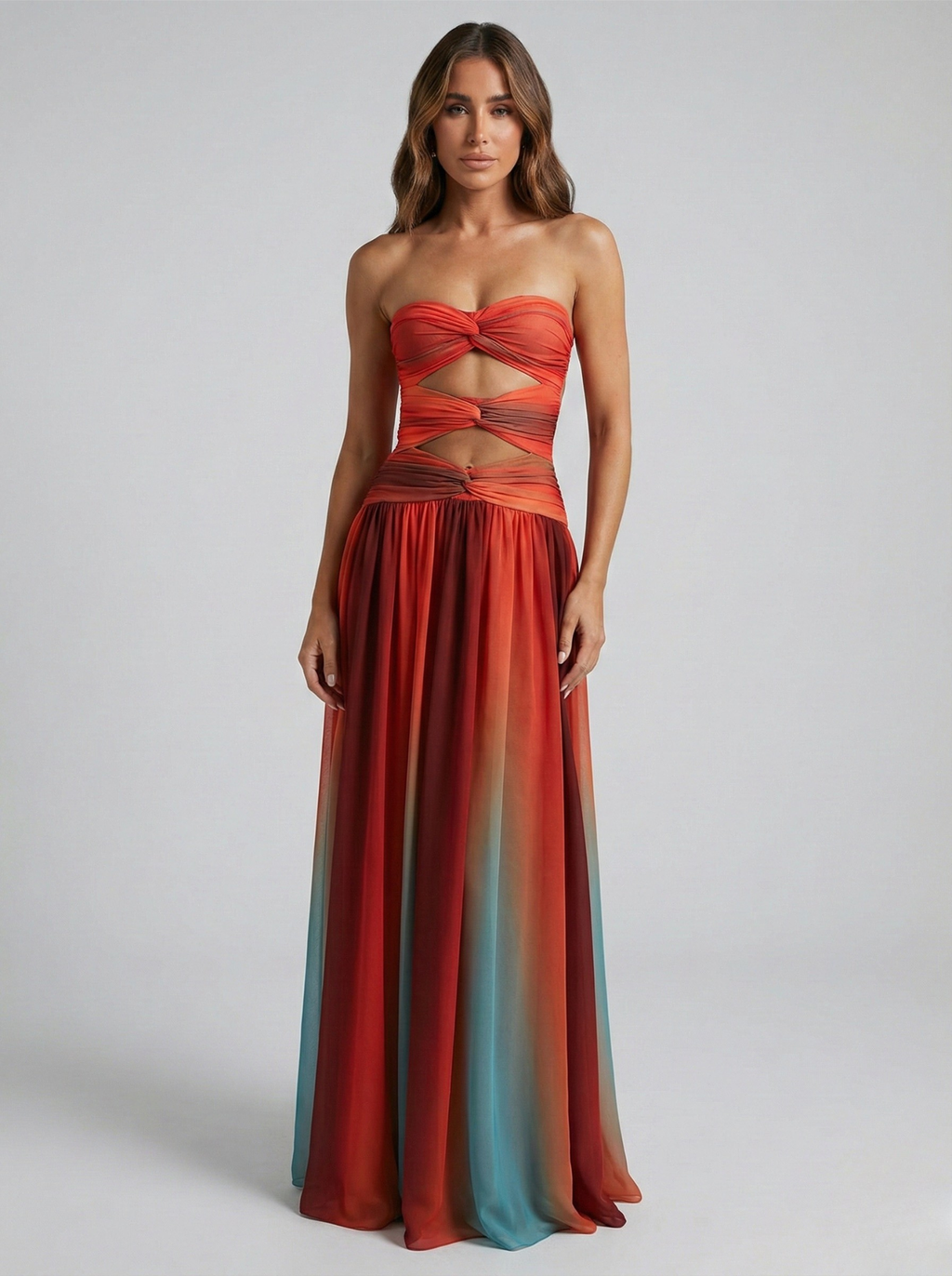 Isola | Strapless Maxi Dress for Women - Hollow Out A Line Flowy Summer Fit-Dresses-Red-S-Camoufit