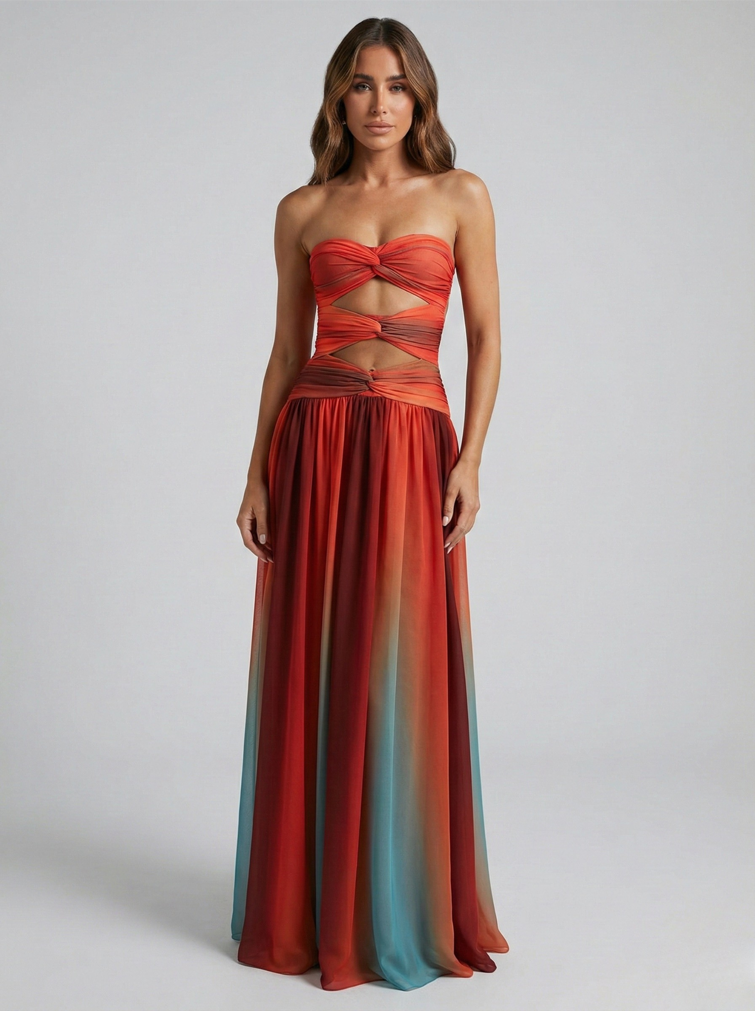 Isola | Strapless Maxi Dress for Women - Hollow Out A Line Flowy Summer Fit-Dresses-Red-S-Camoufit