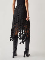 Elyra | Laser Cut Midi Skirt for Women - Black Circular Cutout Jacquard High Waist Elegant Fit-Women's Skirt-Black-XS-Camoufit