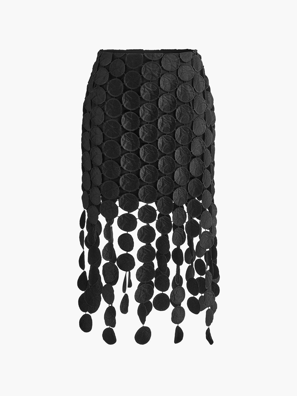 Elyra | Laser Cut Midi Skirt for Women - Black Circular Cutout Jacquard High Waist Elegant Fit-Women's Skirt-Black-XS-Camoufit