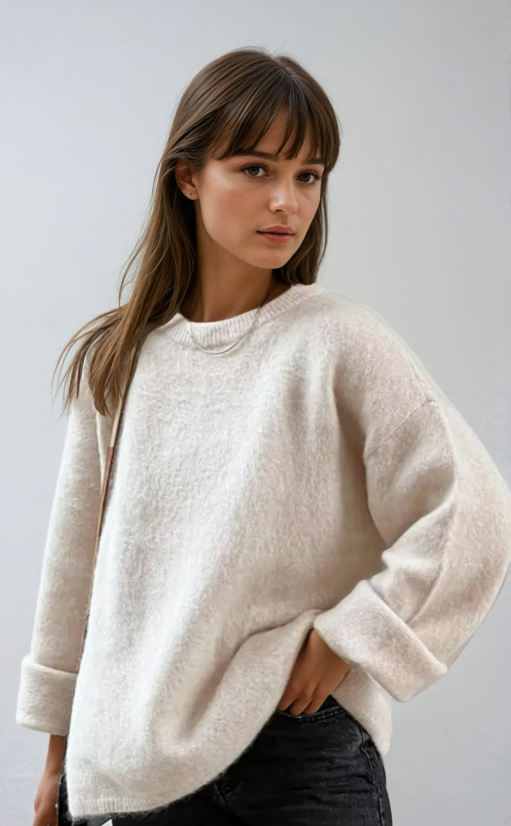 Calyra | Women's Oversized Wool Jumper Soft Fluffy Knit Relaxed Fit Cosy Ribbed Pullover-Women's Sweater-Blue-XS-