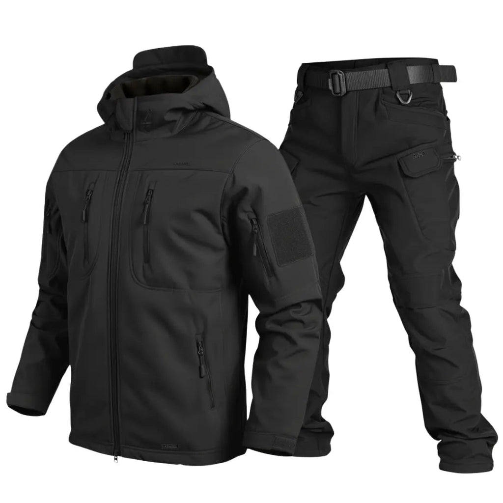 Vireon | Softshell Jacket and Pants Set for Men - Water Resistant Tactical Utility Layered Fit-Tactical Set-Black-S-Camoufit