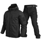 Vireon | Softshell Jacket and Pants Set for Men - Water Resistant Tactical Utility Layered Fit-Tactical Set-Black-S-Camoufit