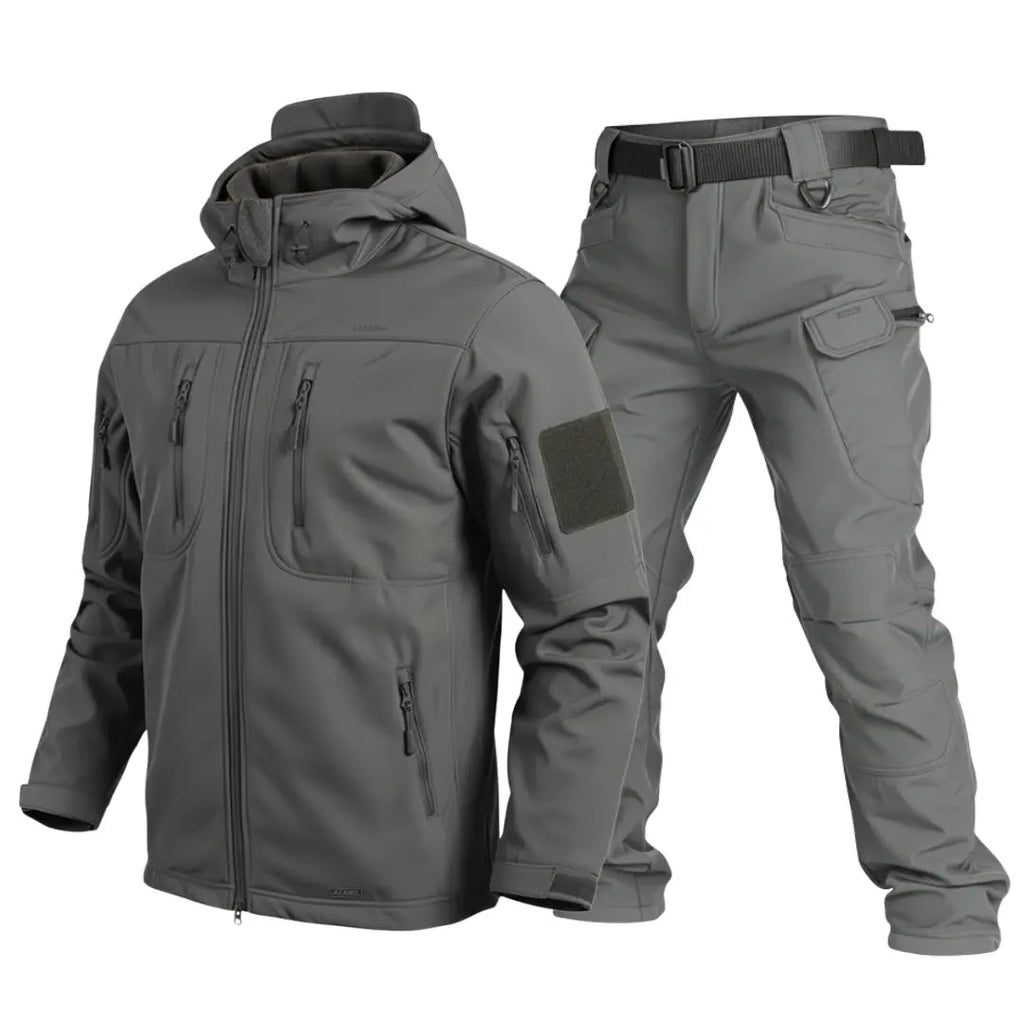 Vireon | Softshell Jacket and Pants Set for Men - Water Resistant Tactical Utility Layered Fit-Tactical Set-Gray-S-Camoufit