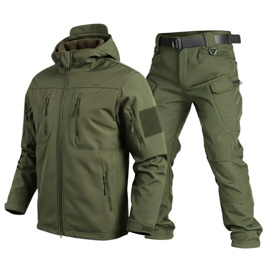 Vireon | Softshell Jacket and Pants Set for Men - Water Resistant Tactical Utility Layered Fit-Tactical Set-Green-S-Camoufit