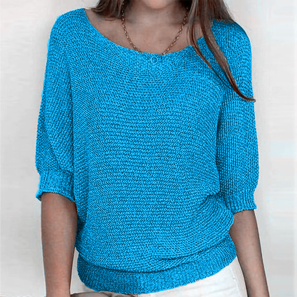Maelis | Women's Soft Comfort Jumper Flattering Fit Breathable Cosy Knit Casual Pullover Sweater-Women's Sweater-Azure-S-Camoufit