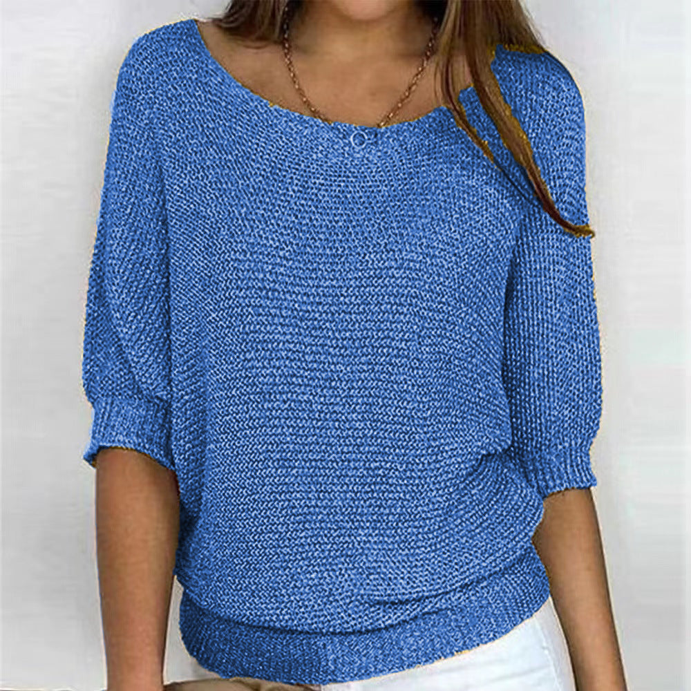 Maelis | Women's Soft Comfort Jumper Flattering Fit Breathable Cosy Knit Casual Pullover Sweater-Women's Sweater-Blue-S-Camoufit