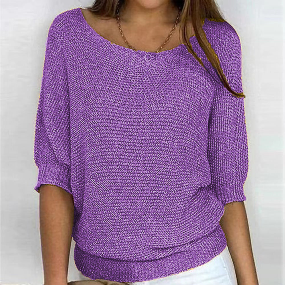 Maelis | Women's Soft Comfort Jumper Flattering Fit Breathable Cosy Knit Casual Pullover Sweater-Women's Sweater-Purple-S-Camoufit