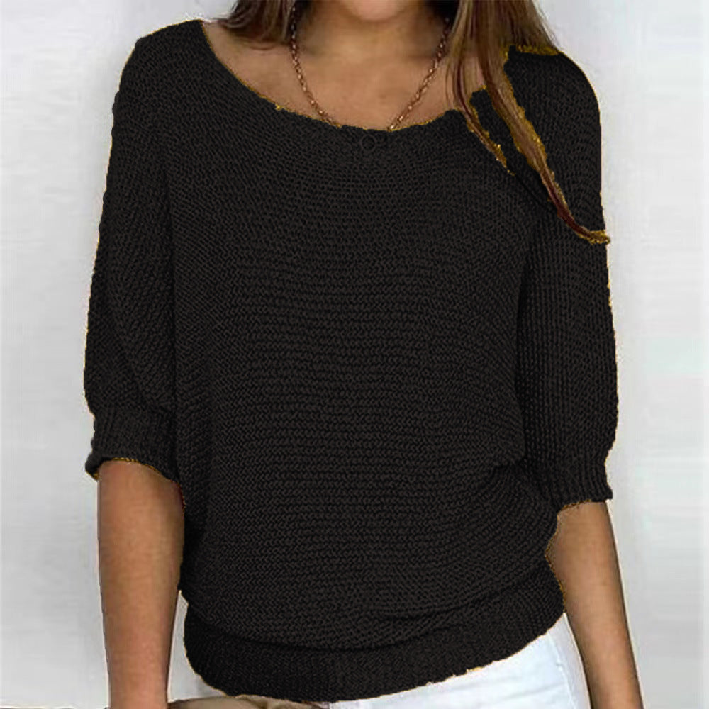 Maelis | Women's Soft Comfort Jumper Flattering Fit Breathable Cosy Knit Casual Pullover Sweater-Women's Sweater-Black-S-Camoufit