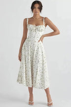 Linsay Bustier Summer Dress – Floral Corset Midi with Slit-Midi Dresses-White Floral-S-Camoufit
