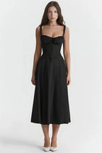 Linsay Bustier Summer Dress – Floral Corset Midi with Slit-Midi Dresses-Black-S-Camoufit