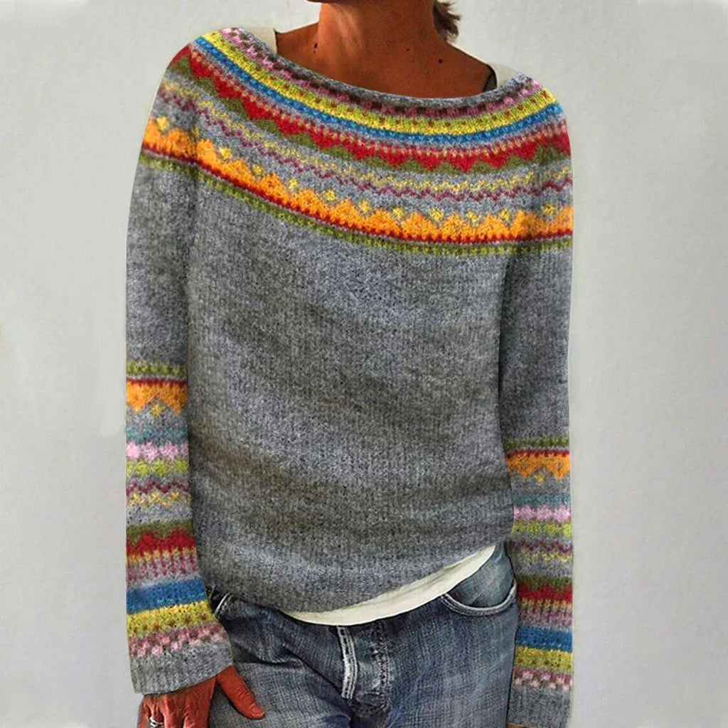 Linsy Women's Elegant Sweater-Women's Sweater-CAMOUFIT-Gray/Rainbow-S-Camoufit