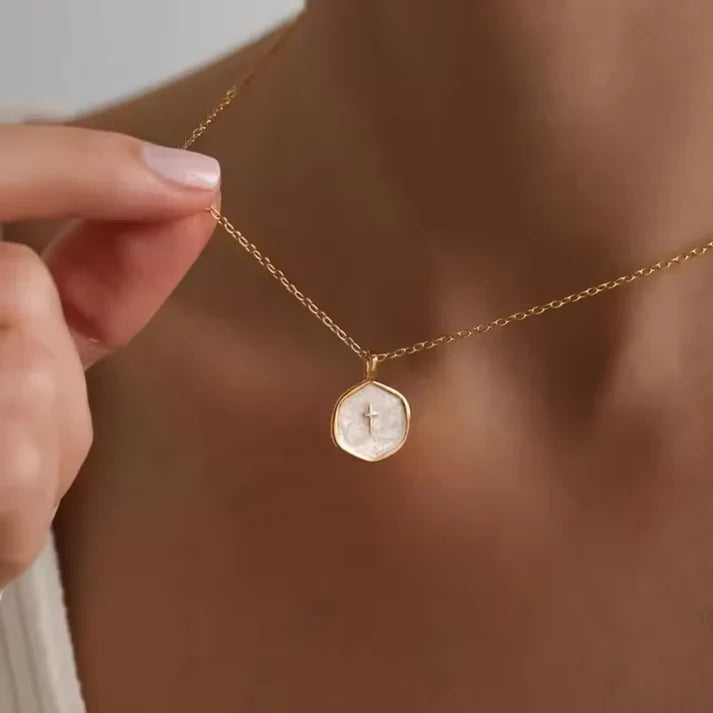 Elyvia | Cross Pendant Necklace for Women - Gold Enamel Minimalist Elegant Fit-Necklaces-Pearl White-Gold-plated-Camoufit