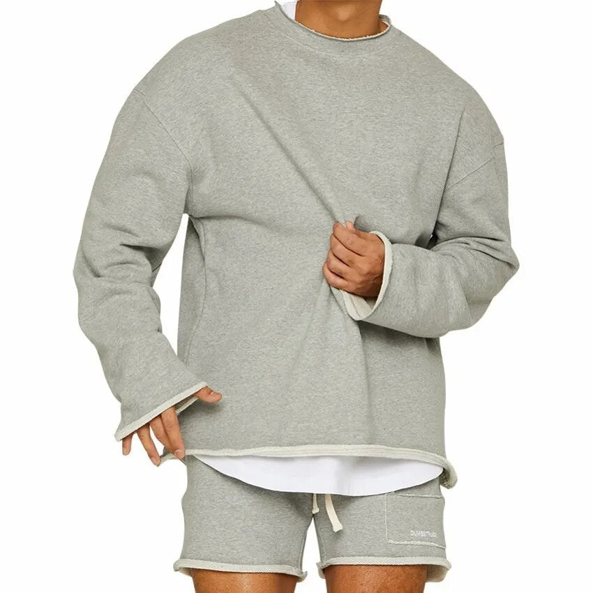 Loey Men's Oversized Sweater - Warm Crew Neck Long Sleeve-Men's Sweater-Grey-M-Camoufit