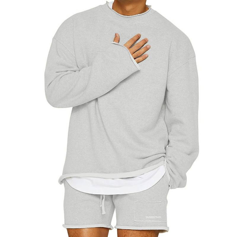Loey Men's Oversized Sweater - Warm Crew Neck Long Sleeve-Men's Sweater-White grey-M-Camoufit