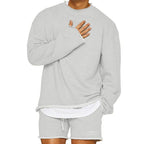 Loey Men's Oversized Sweater - Warm Crew Neck Long Sleeve-Men's Sweater-White grey-M-Camoufit