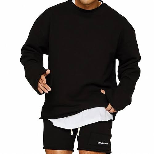 Loey Men's Oversized Sweater - Warm Crew Neck Long Sleeve-Men's Sweater-Black-M-Camoufit