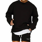 Loey Men's Oversized Sweater - Warm Crew Neck Long Sleeve-Men's Sweater-Black-M-Camoufit