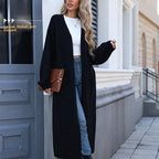 Vayelle | Women's Long Cardigan with Love Peace Print Knit Outerwear Casual Cosy Layering Jumper-Womens' Cardigan-Black-S-