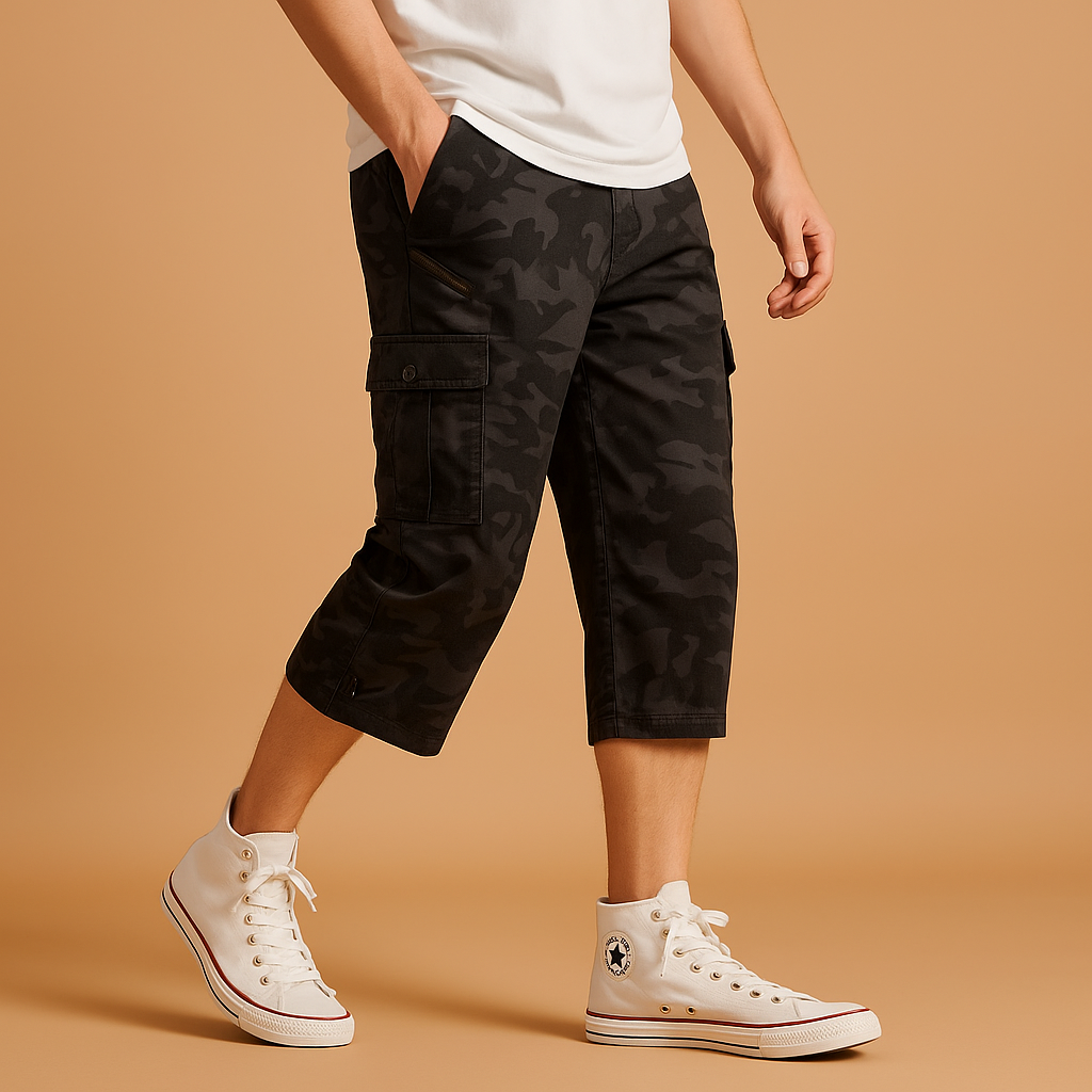 Marcus Men's Long Cotton Cargo Shorts-Cargo Shorts-CAMOUFIT-Gray-M-Camoufit