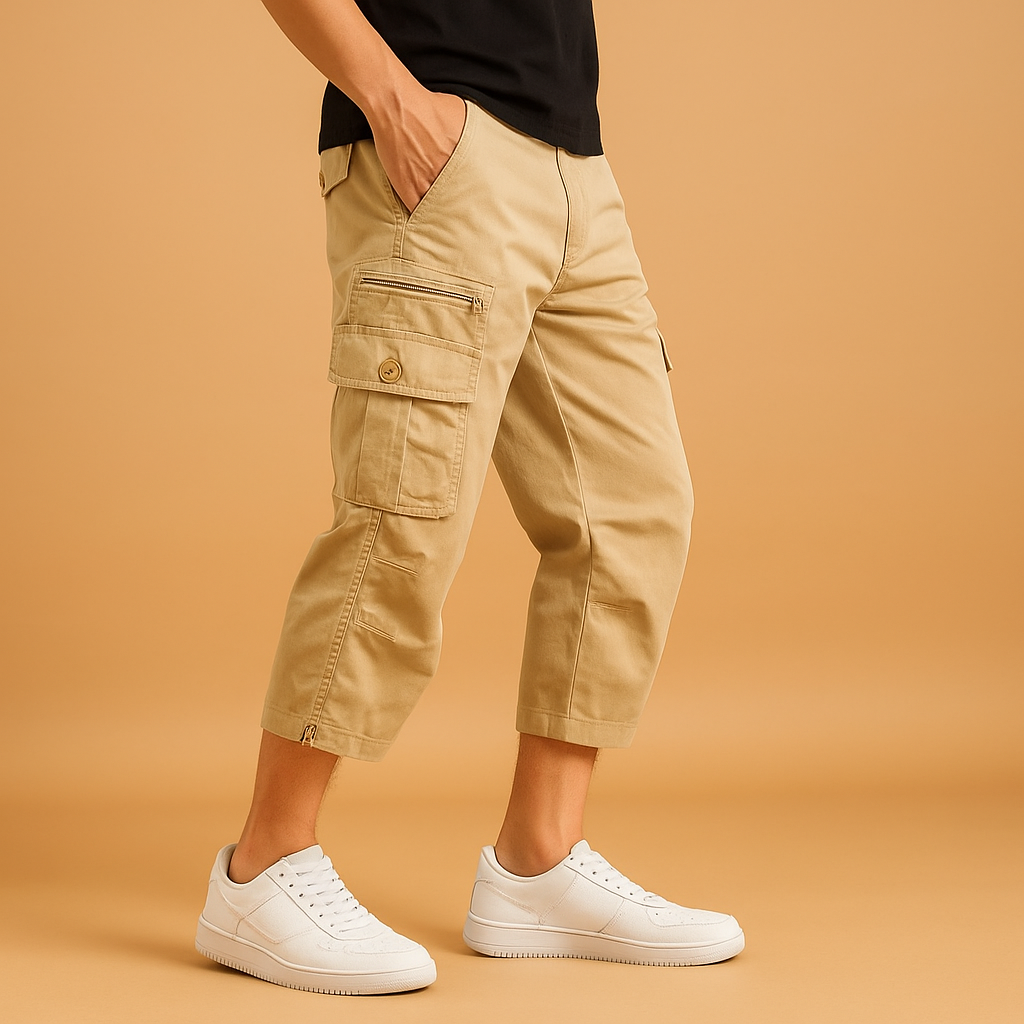 Marcus Men's Long Cotton Cargo Shorts-Cargo Shorts-CAMOUFIT-Khaki-M-Camoufit
