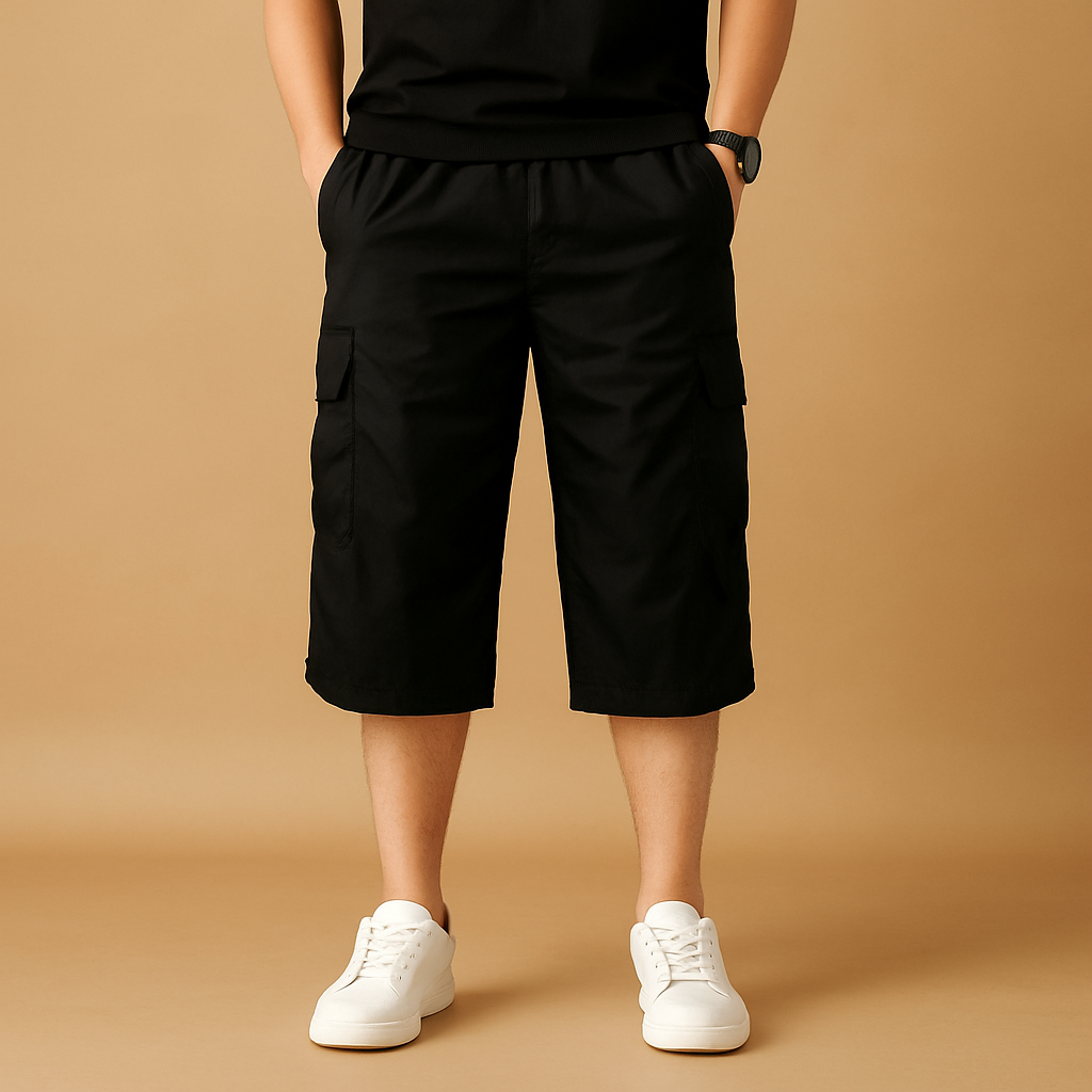 Marcus Men's Long Cotton Cargo Shorts-Cargo Shorts-CAMOUFIT-Black-M-Camoufit