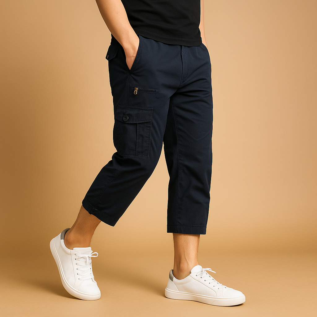 Marcus Men's Long Cotton Cargo Shorts-Cargo Shorts-CAMOUFIT-Navy-M-Camoufit