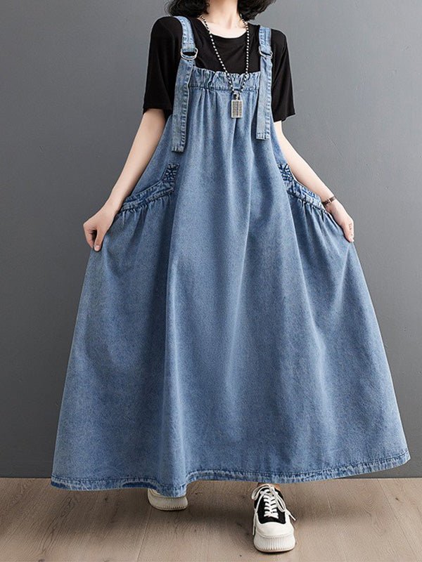 Loose Fit Denim Overall Dress-Dresses-CAMOUFIT-Light Blue-M-Camoufit