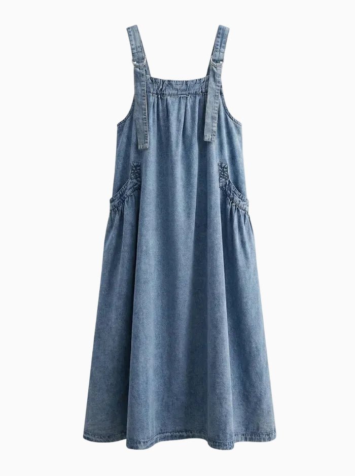 Loose Fit Denim Overall Dress-Dresses-CAMOUFIT-Light Blue-M-Camoufit
