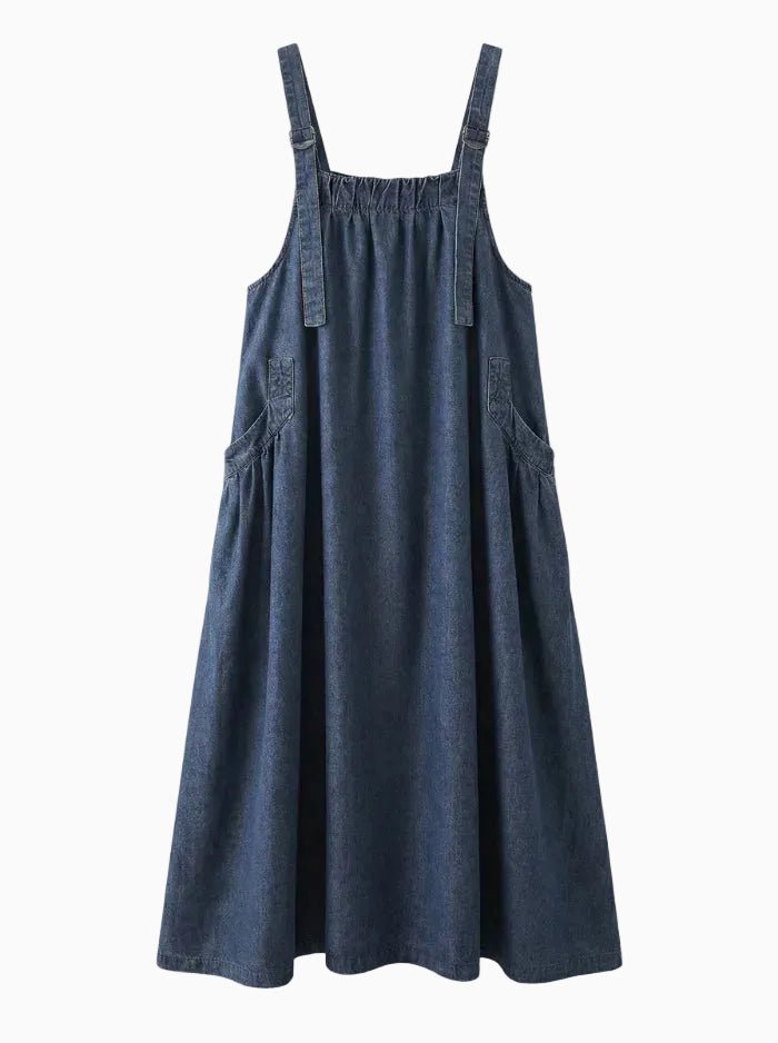 Loose Fit Denim Overall Dress-Dresses-CAMOUFIT-Dark Blue-M-Camoufit