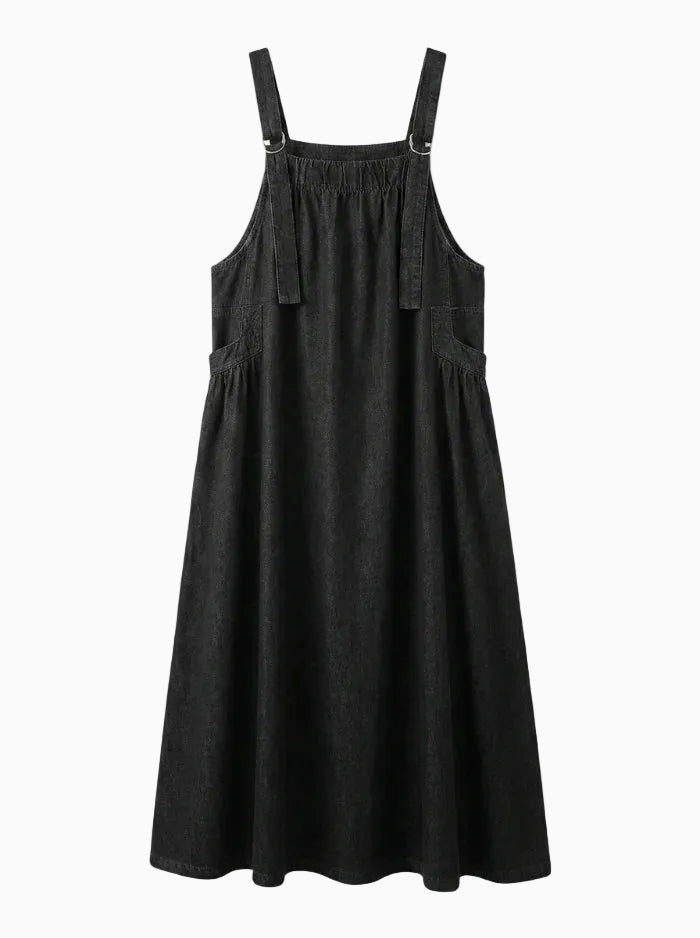 Loose Fit Denim Overall Dress-Dresses-CAMOUFIT-Black-M-Camoufit