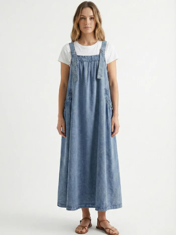 Loose Fit Denim Overall Dress-Dresses-CAMOUFIT-Light Blue-M-Camoufit