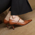 Lorena | Women’s Genuine Leather Heels – Chic Artisan Pointed-Toe & Refined Stiletto Comfort-Pointed Heels-Brown-4-
