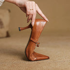 Lorena | Women’s Genuine Leather Heels – Chic Artisan Pointed-Toe & Refined Stiletto Comfort-Pointed Heels-Brown-4-