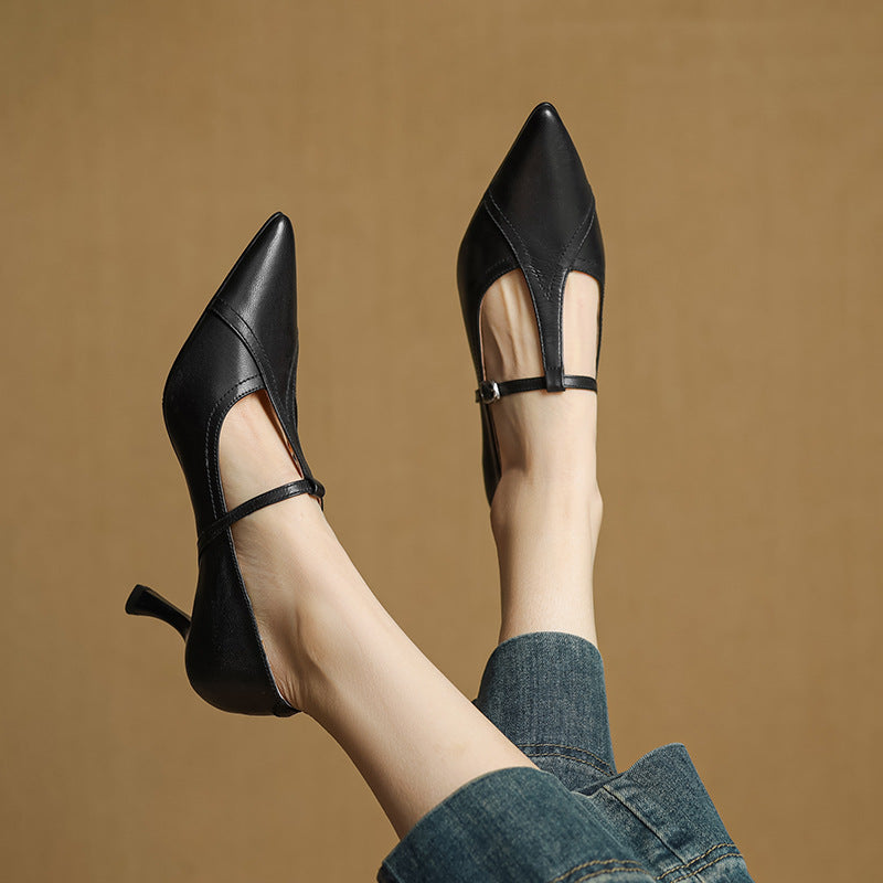 Lorena | Women’s Genuine Leather Heels – Chic Artisan Pointed-Toe & Refined Stiletto Comfort-Pointed Heels-Black-4-