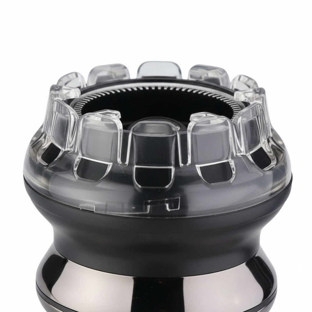Cordless hair clipper trimmer with clear guard combs on black base