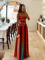 Isola | Strapless Maxi Dress for Women - Hollow Out A Line Flowy Summer Fit-Dresses-Red-S-Camoufit