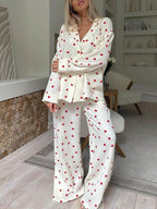 Isola | Pyjama Set for Women - Heart Print Lightweight Relaxed Soft Cosy Loungewear Fit-Loungewear set-White-S-Camoufit