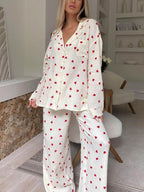 Isola | Pyjama Set for Women - Heart Print Lightweight Relaxed Soft Cosy Loungewear Fit-Loungewear set-White-S-Camoufit