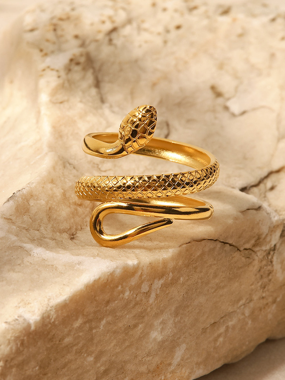 Women's Adjustable Snake Ring – Gold Serpentine Statement Design-Ring-Gold-