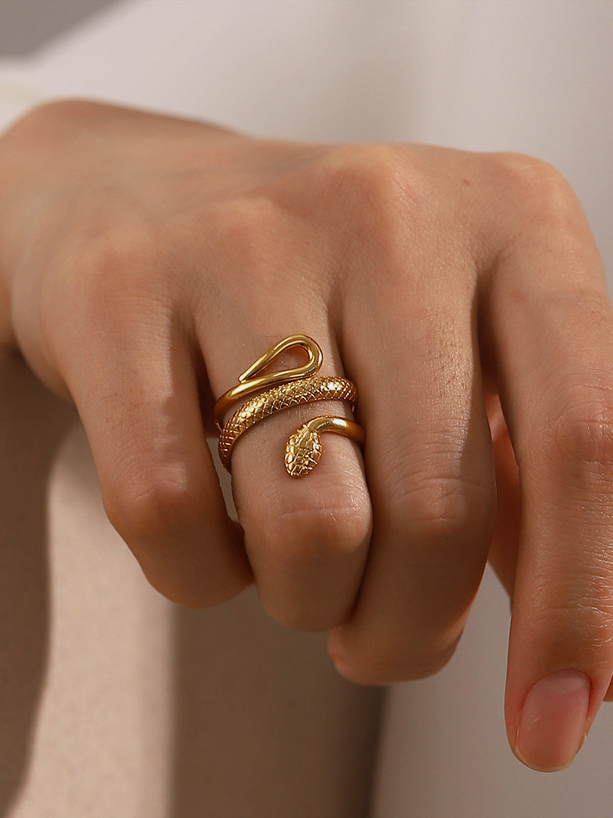 Women's Adjustable Snake Ring – Gold Serpentine Statement Design-Ring-Gold-
